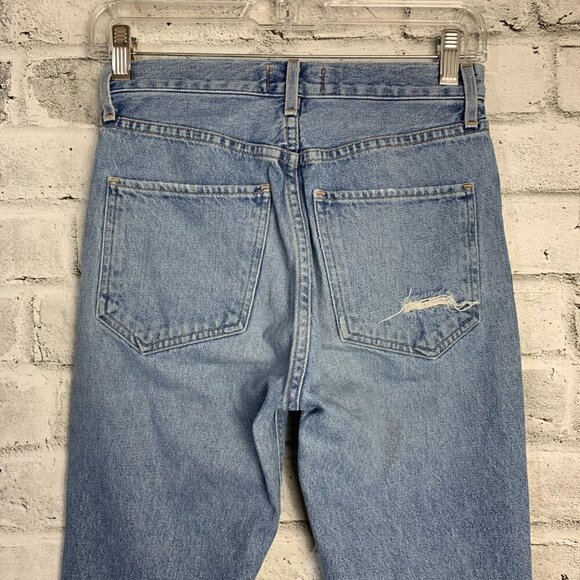 Agolde High Rise Distressed Light Wash Button Fly Straight Leg Ankle Jeans - Picture 6 of 11